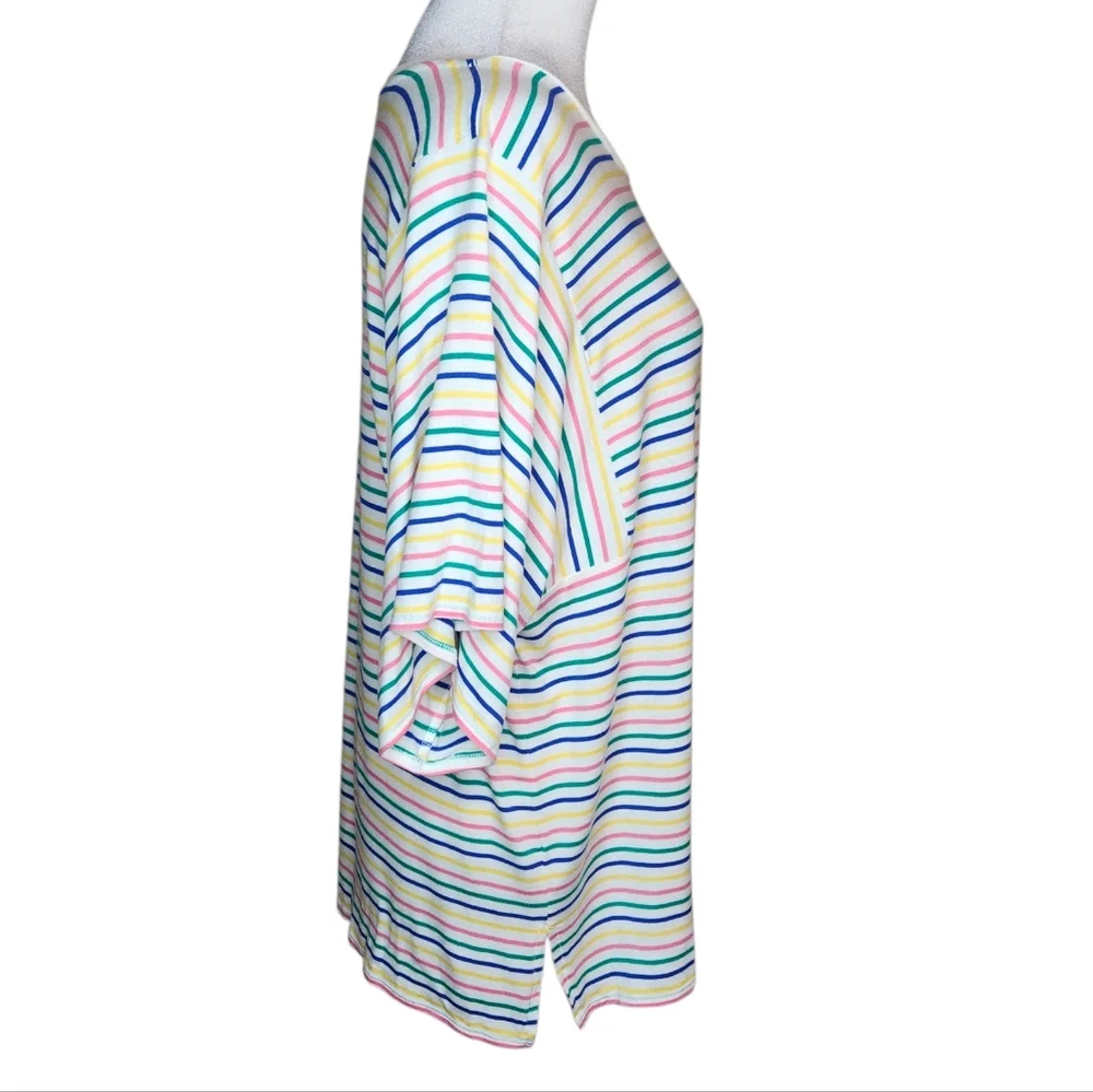 NEW J Crew Colorful Striped Short Sleeve Top Size XL
